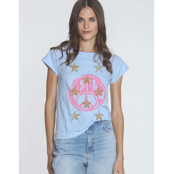 Label + Thread Womens Graphic Ava Tee - Sky World Peace Stars Size Large - Picture 1 of 8